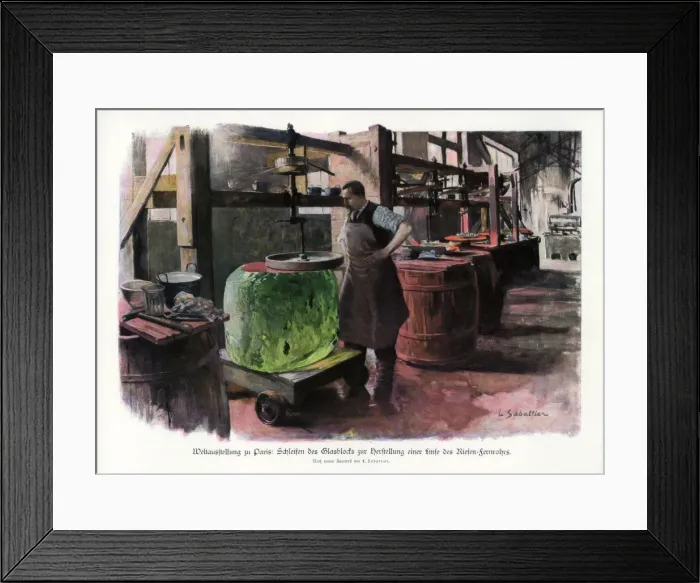 Framed Print : Lens manufacture, Paris World Exposition, 1889, (1900). Artist: L Sabattier Framed Print : Lens manufacture, Paris World Exposition, 1889, (1900). Artist: L Sabattier