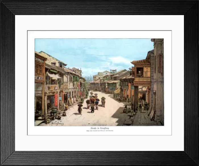 Framed Print : A street in Hong Kong, 1900 Framed Print : A street in Hong Kong, 1900