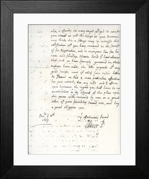 Framed Print : A letter by Oliver Cromwell to Cardinal Mazarin, 4 December 1657, (1899) Framed Print : A letter by Oliver Cromwell to Cardinal Mazarin, 4 December 1657, (1899)