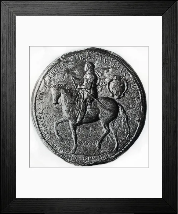 Framed Print : Seal of the Protectorate with Oliver Cromwell on horseback, 17th century, (1899) Framed Print : Seal of the Protectorate with Oliver Cromwell on horseback, 17th century, (1899)