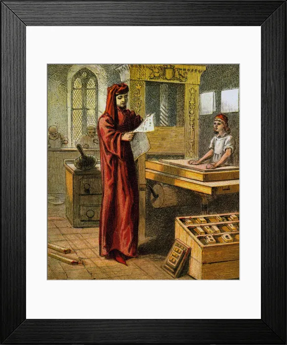 Framed Print : The First English Printer, 15th century, (c1850) Framed Print : The First English Printer, 15th century, (c1850)