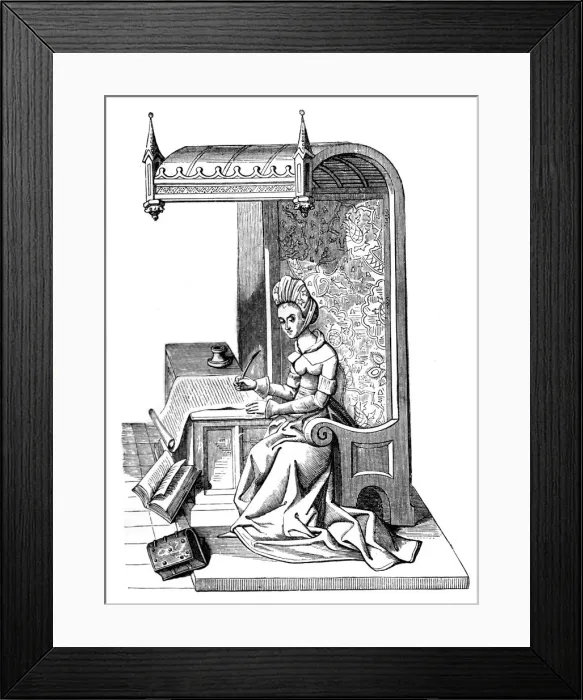 Framed Print : Christine de Pizan (1364 -1430), medieval writer, rhetorician and critic, 15th century, (1870) Framed Print : Christine de Pizan (1364 -1430), medieval writer, rhetorician and critic, 15th century, (1870)