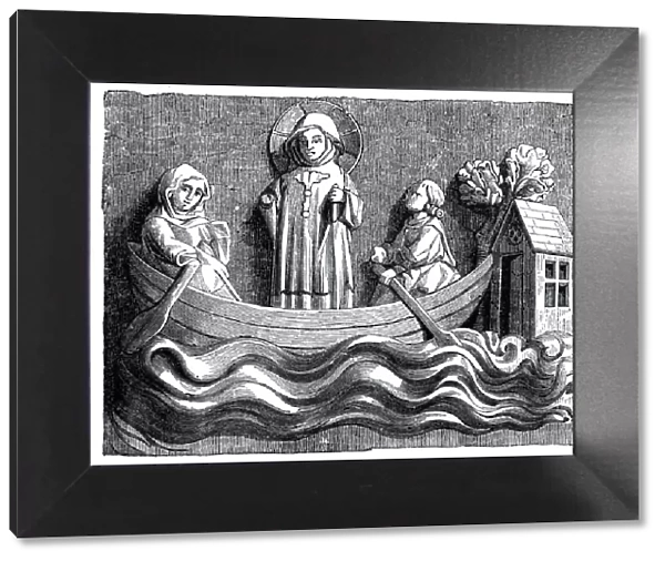 St Julian and St Basilissa, his wife, conveying Christ in their boat, 13th century (1870)