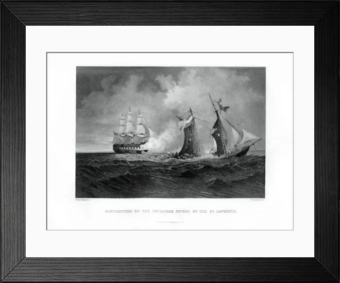 Framed Print : Destruction of the privateer Petrel by the St Lawrence, 28 July 1861, (1862-1867). Artist: R Hinshelwood Framed Print : Destruction of the privateer Petrel by the St Lawrence, 28 July 1861, (1862-1867). Artist: R Hinshelwood