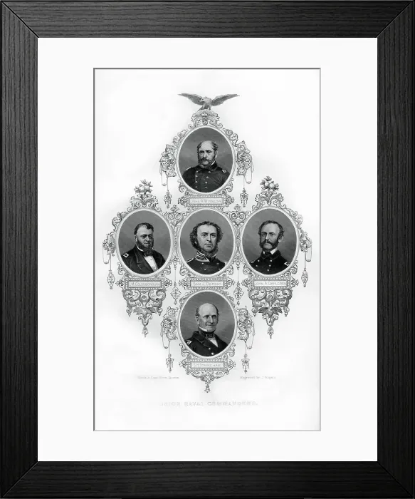 Framed Print : Union Civil War Admirals Winslow, Goldsborough, Du Pont, Dahlgren and Stringham, 1862-1867. Artist: J Rogers Framed Print : Union Civil War Admirals Winslow, Goldsborough, Du Pont, Dahlgren and Stringham, 1862-1867. Artist: J Rogers