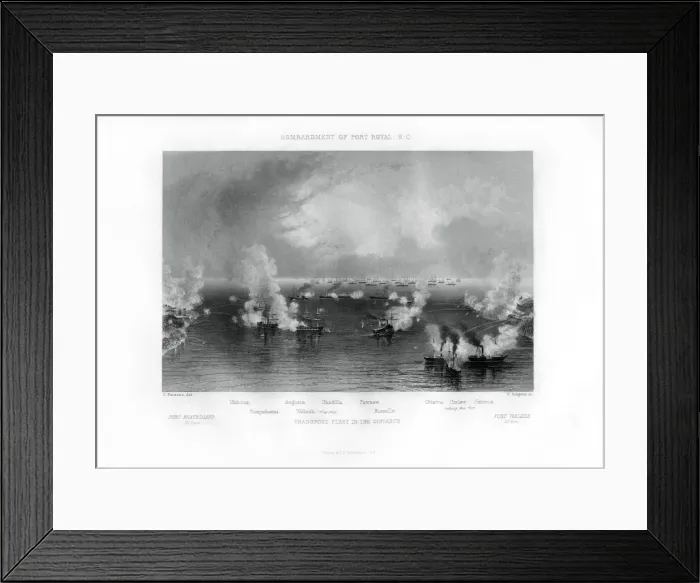 Framed Print : Bombardment of Port Royal, South Carolina, 7 November 1861, (1862-1867). Artist: W Ridgway Framed Print : Bombardment of Port Royal, South Carolina, 7 November 1861, (1862-1867). Artist: W Ridgway