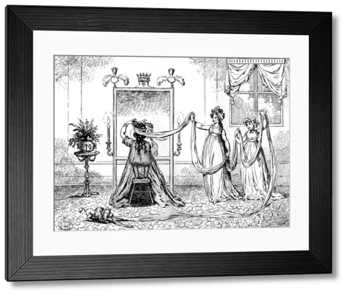 Framed Print : A Lady putting on her cap, June 1795 Framed Print : A Lady putting on her cap, June 1795