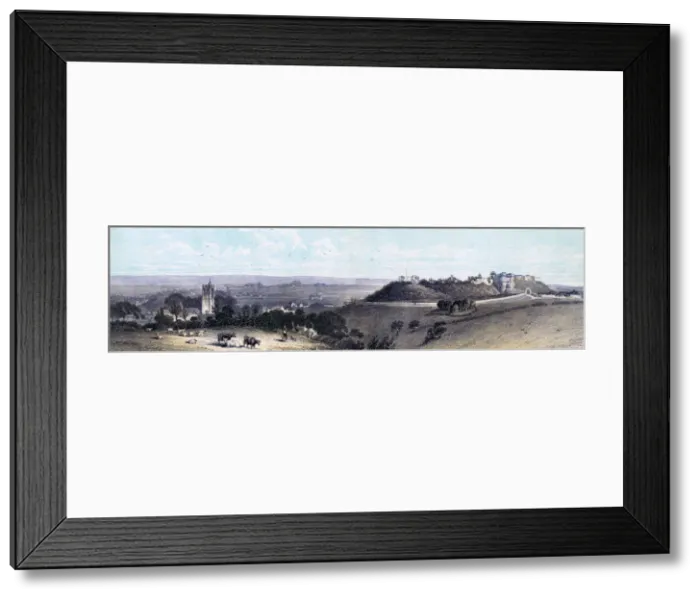 Framed Print : Carisbrooke Castle and village, Isle of Wight, 19th century Framed Print : Carisbrooke Castle and village, Isle of Wight, 19th century