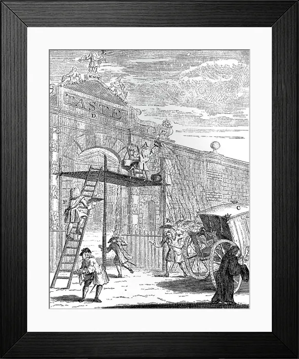 Framed Print : Taste: The Gate of Burlington House, 1731. Artist: William Hogarth Framed Print : Taste: The Gate of Burlington House, 1731. Artist: William Hogarth