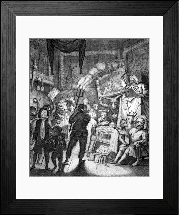 Framed Print : Satire on a picture auction, 1730. Artist: William Henry Toms Framed Print : Satire on a picture auction, 1730. Artist: William Henry Toms