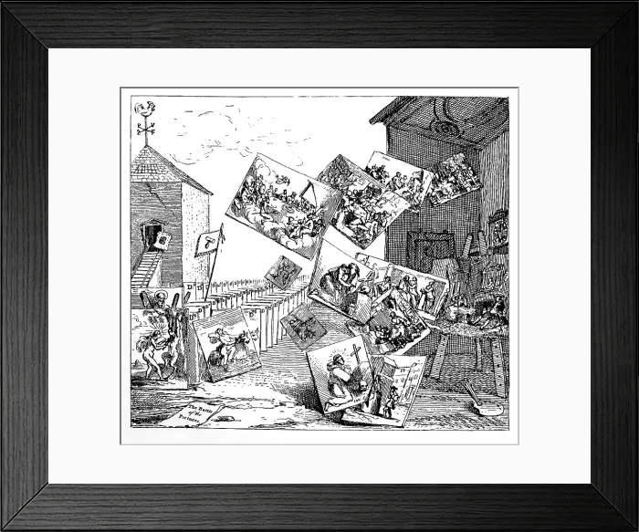 Framed Print : The Battle of the Pictures, 1745. Artist: William Hogarth Framed Print : The Battle of the Pictures, 1745. Artist: William Hogarth