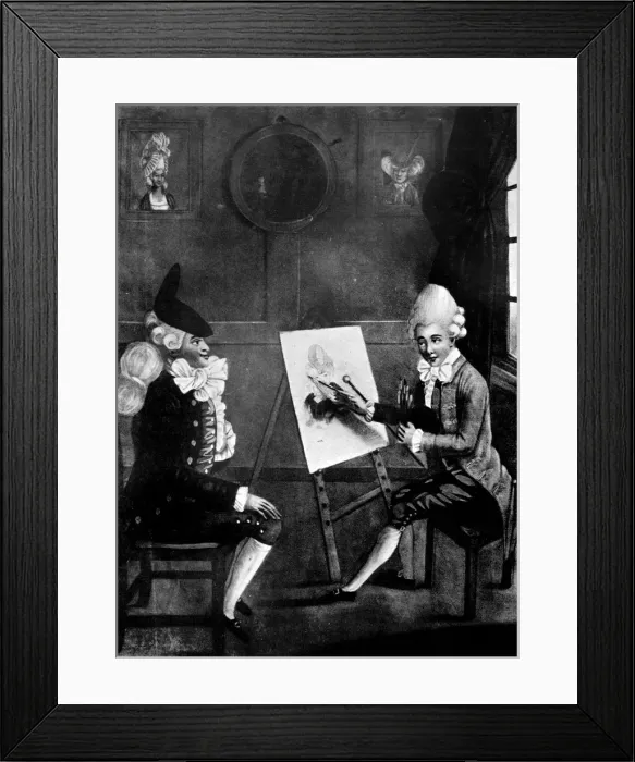Framed Print : The Macaroni Painter, or Billy Dimple sitting for his picture, 1770. Artist: Robert Dighton Framed Print : The Macaroni Painter, or Billy Dimple sitting for his picture, 1770. Artist: Robert Dighton