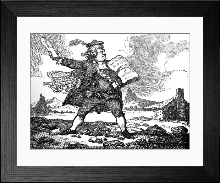 Framed Print : The Journalist with a view of Auchinleck or The Land of Stones, c 1786. Artist: Thomas Rowlandson Framed Print : The Journalist with a view of Auchinleck or The Land of Stones, c 1786. Artist: Thomas Rowlandson