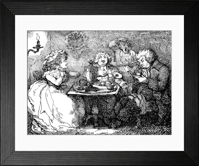 Framed Print : James Boswell, his wife, and Dr Johnson at tea in Edinburgh, 1773, (1786). Artist: Thomas Rowlandson Framed Print : James Boswell, his wife, and Dr Johnson at tea in Edinburgh, 1773, (1786). Artist: Thomas Rowlandson