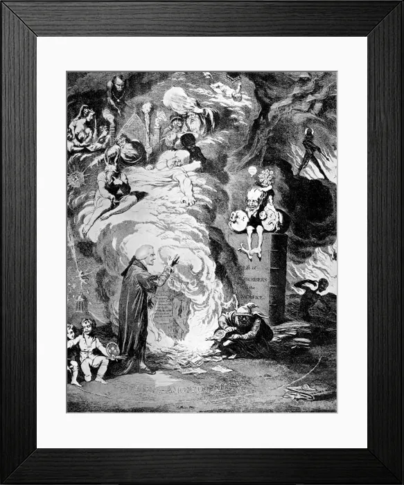 Framed Print : Shakespeare sacrificed, or the offering to avarice, 1789. Artist: James Gillray Framed Print : Shakespeare sacrificed, or the offering to avarice, 1789. Artist: James Gillray