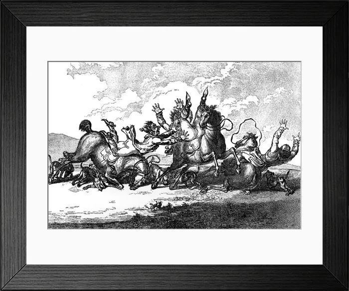 Framed Print : Hounds throwing off, 1800. Artist: Henry William Bunbury Framed Print : Hounds throwing off, 1800. Artist: Henry William Bunbury