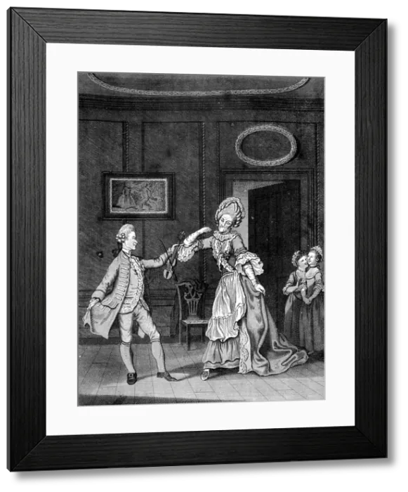 Framed Print : Grown Ladies Taught to Dance, 1750. Artist: Rennoldson Framed Print : Grown Ladies Taught to Dance, 1750. Artist: Rennoldson