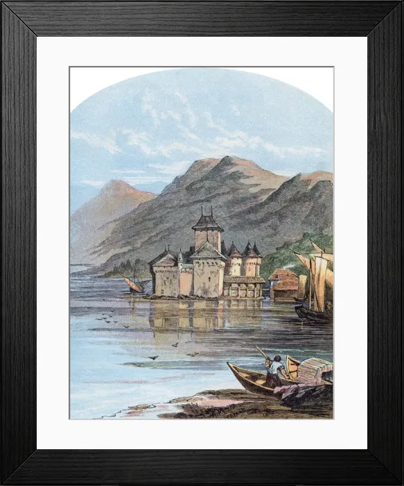 Framed Print : The Chillon Castle, Lake Geneva, Switzerland, 1864 Framed Print : The Chillon Castle, Lake Geneva, Switzerland, 1864