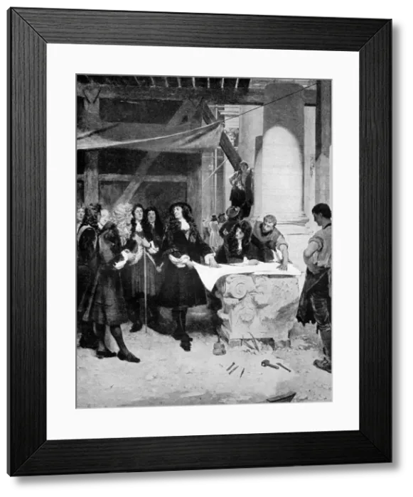 Framed Print : Charles II visiting Sir Christopher Wren during the building of St Pauls Cathedral, London, 1909. Artist: John Seymour Lucas Framed Print : Charles II visiting Sir Christopher Wren during the building of St Pauls Cathedral, London, 1909. Artist: John Seymour Lucas