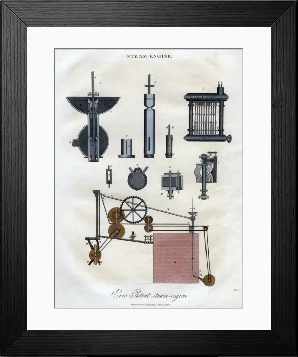 Framed Print : Eves Patent Steam Engine, 1827. Artist: J Pass Framed Print : Eves Patent Steam Engine, 1827. Artist: J Pass