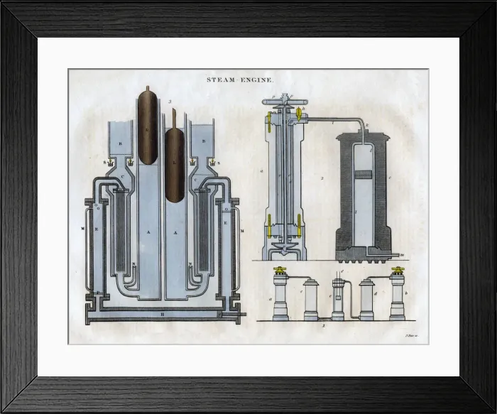 Framed Print : Isambard Kingdom Brunels steam engine, 1827. Artist: J Pass Framed Print : Isambard Kingdom Brunels steam engine, 1827. Artist: J Pass