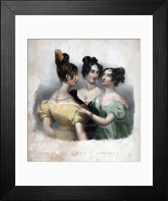 Framed Print : Three 19th century ladies. Artist: Maxim Gauci Framed Print : Three 19th century ladies. Artist: Maxim Gauci