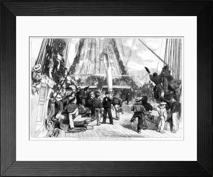 Framed Print : The Queens Visit to Cherbourg - Piping Hands to Man Yards, 1858 Framed Print : The Queens Visit to Cherbourg - Piping Hands to Man Yards, 1858