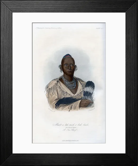 Framed Print : Muck-a-tah-mish-o-kah-kaik, The Black Hawk, A Sac Chief, 1848. Artist: Harris