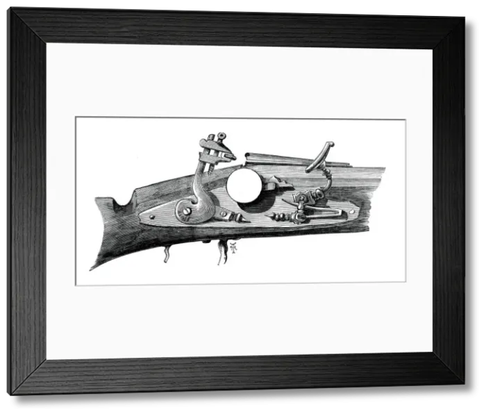 Framed Print : Firelock or snaphance from Haddon Hall, Derbyshire, c1620, (c1880) Framed Print : Firelock or snaphance from Haddon Hall, Derbyshire, c1620, (c1880)