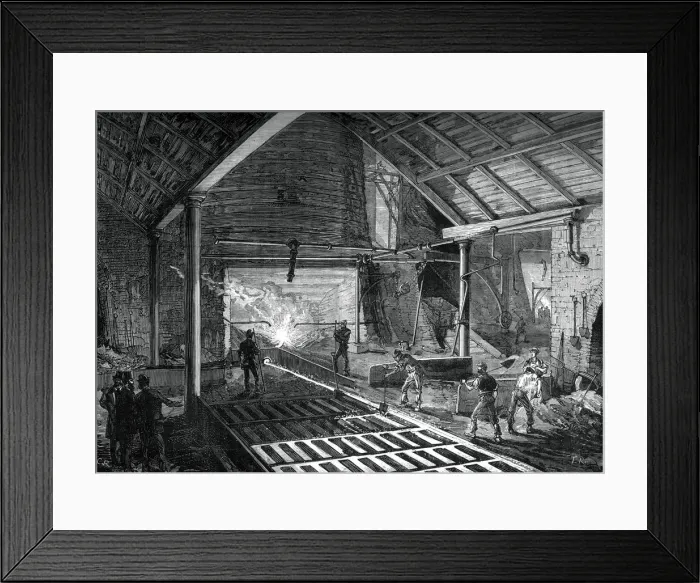 Framed Print : Running the molten iron into the pigs, c1880 Framed Print : Running the molten iron into the pigs, c1880