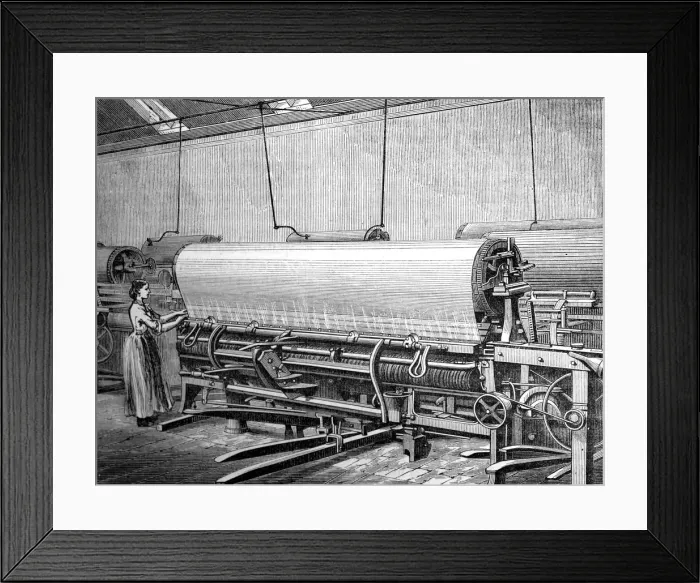 Framed Print : Net loom in the Stuarts factory, c1880 Framed Print : Net loom in the Stuarts factory, c1880