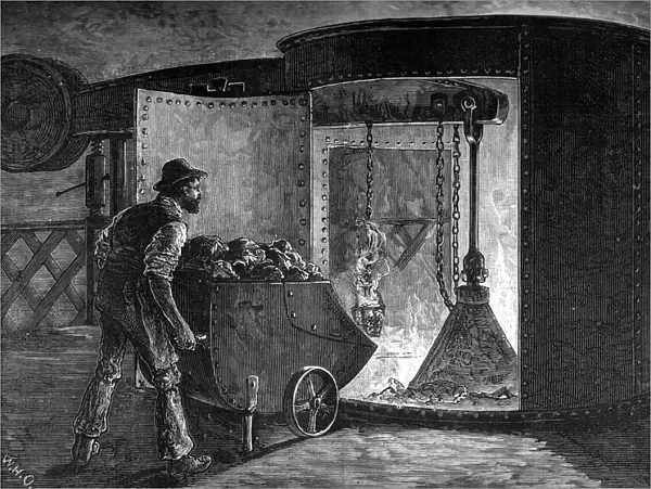 Charging a modern blast furnace, Govan Iron Works, Glasgow, c1880. Artist: WD Scott-Moncrieff