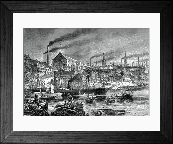 Framed Print : Shipyards and shipping on the Clyde, c1880. Artist: V Dutertre Framed Print : Shipyards and shipping on the Clyde, c1880. Artist: V Dutertre