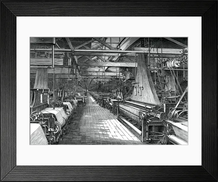 Framed Print : Interior of the weaving shed, St Leonards factory, Dunfermline, c1880 Framed Print : Interior of the weaving shed, St Leonards factory, Dunfermline, c1880