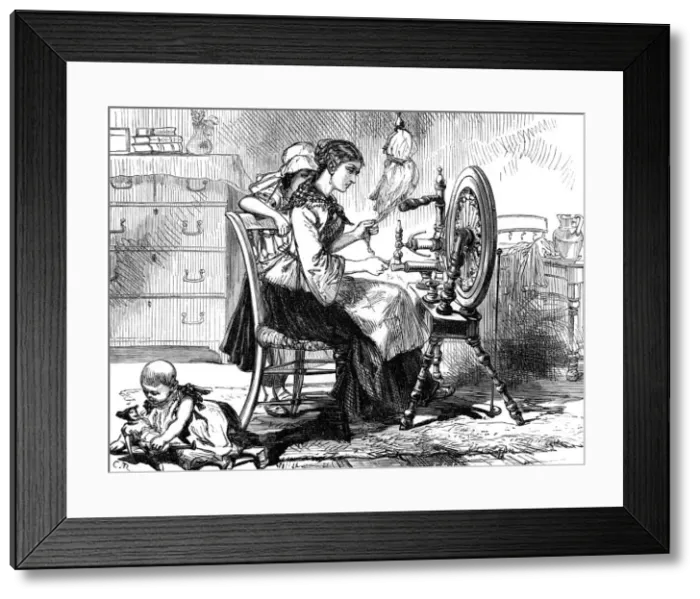 Framed Print : The Treadle spinning wheel, c1880. Artist: RC Framed Print : The Treadle spinning wheel, c1880. Artist: RC