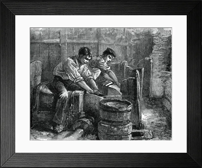 Framed Print : Grinders at work on a wheel, c1880 Framed Print : Grinders at work on a wheel, c1880