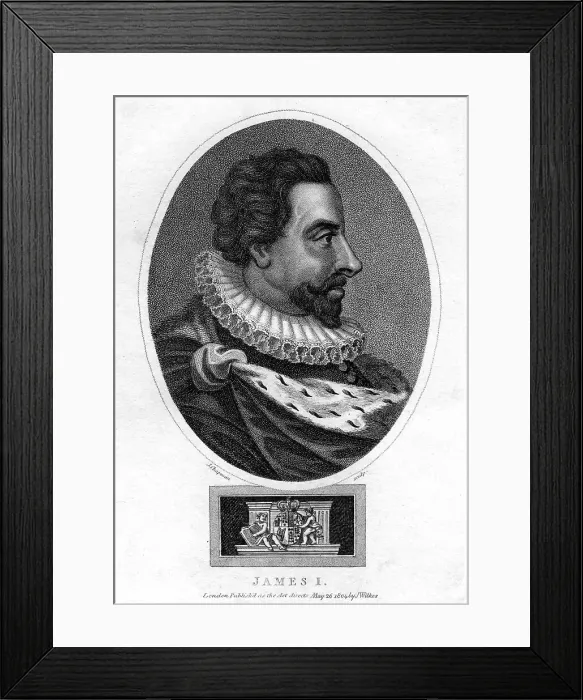 Framed Print : James I of England, (1804). Artist: J Chapman Framed Print : James I of England, (1804). Artist: J Chapman