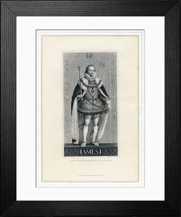 Framed Print : James I of England. Artist: T Brown Framed Print : James I of England. Artist: T Brown