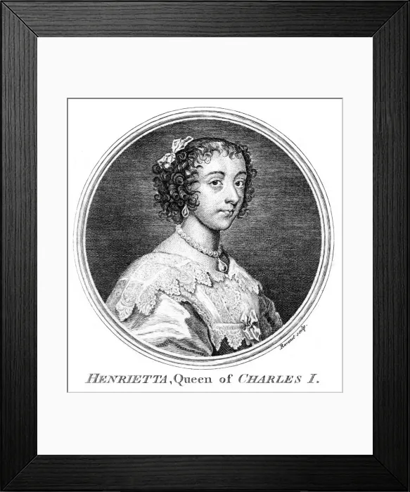Framed Print : Queen Henrietta Maria, queen consort of Charles I. Artist: Ravenet Framed Print : Queen Henrietta Maria, queen consort of Charles I. Artist: Ravenet