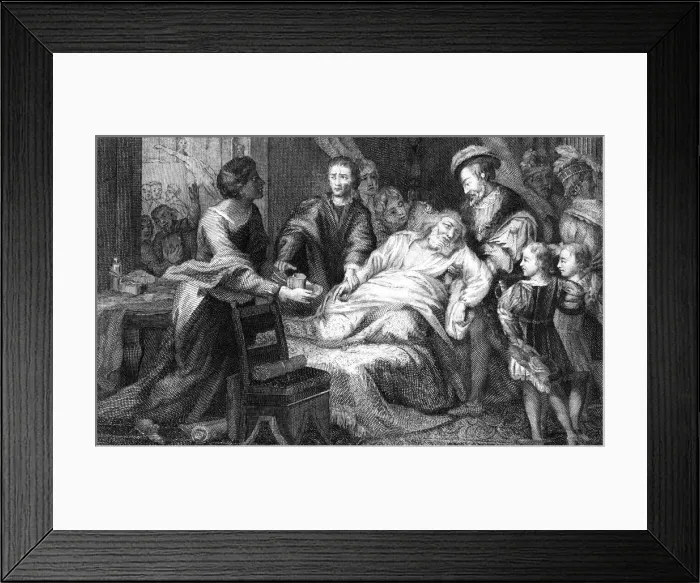 Framed Print : The death of Leonardo de Vinci, 1519. Artist: Walker Framed Print : The death of Leonardo de Vinci, 1519. Artist: Walker