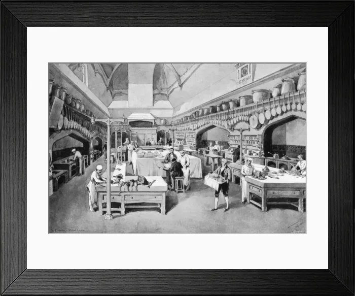Framed Print : Windsor Castle kitchen at Christmas, 1894. Artist: William Simpson Framed Print : Windsor Castle kitchen at Christmas, 1894. Artist: William Simpson