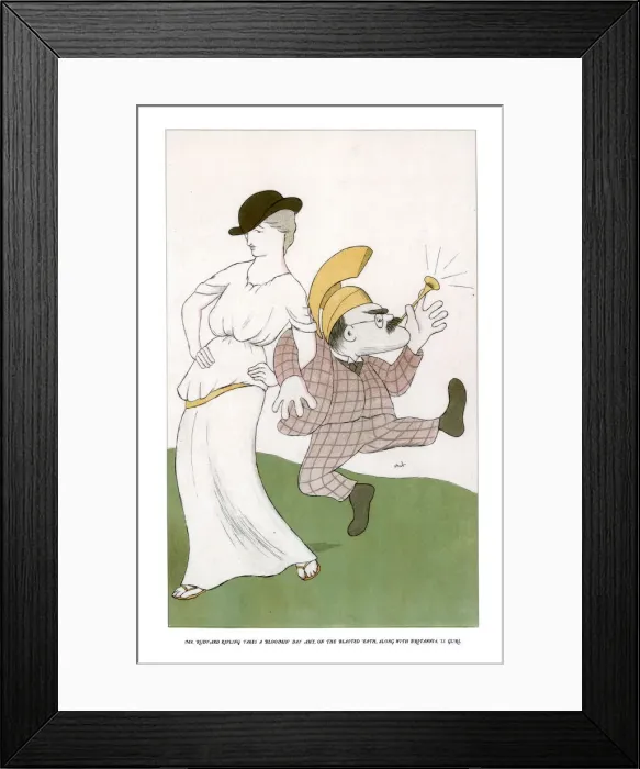 Framed Print : Mr Rudyard Kipling takes a bloomin day aht, on the blasted eath... 1904.Artist: Max Beerbohm Framed Print : Mr Rudyard Kipling takes a bloomin day aht, on the blasted eath... 1904.Artist: Max Beerbohm