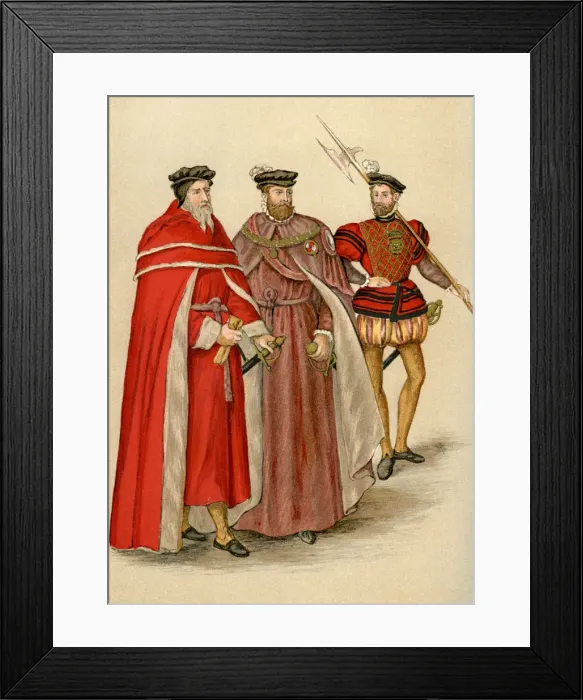 Framed Print : Two peers in their robes, and a halberdier, 16th century (1893)