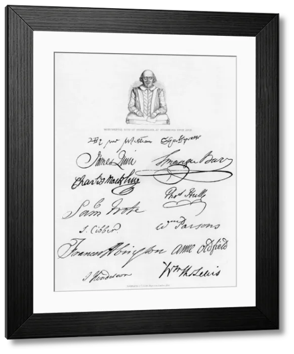 Framed Print : Bust of Shakespeare and signatures of celebrated actors, (1840) Framed Print : Bust of Shakespeare and signatures of celebrated actors, (1840)
