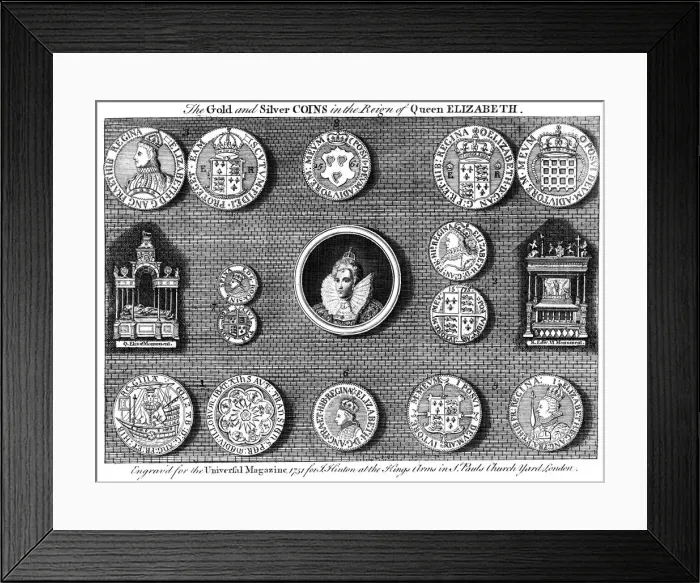 Framed Print : The gold and silver coins in the reign of Queen Elizabeth, 1751. Artist: Eldridge Framed Print : The gold and silver coins in the reign of Queen Elizabeth, 1751. Artist: Eldridge
