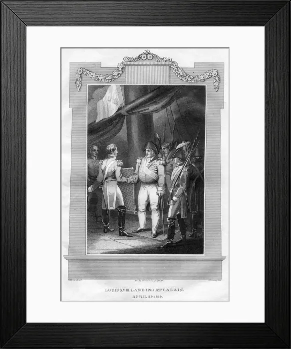 Framed Print : King Louis XVIII of France (1755-1824) landing at Calais, 24th April 1814 (1816). Artist: I Romney Framed Print : King Louis XVIII of France (1755-1824) landing at Calais, 24th April 1814 (1816). Artist: I Romney