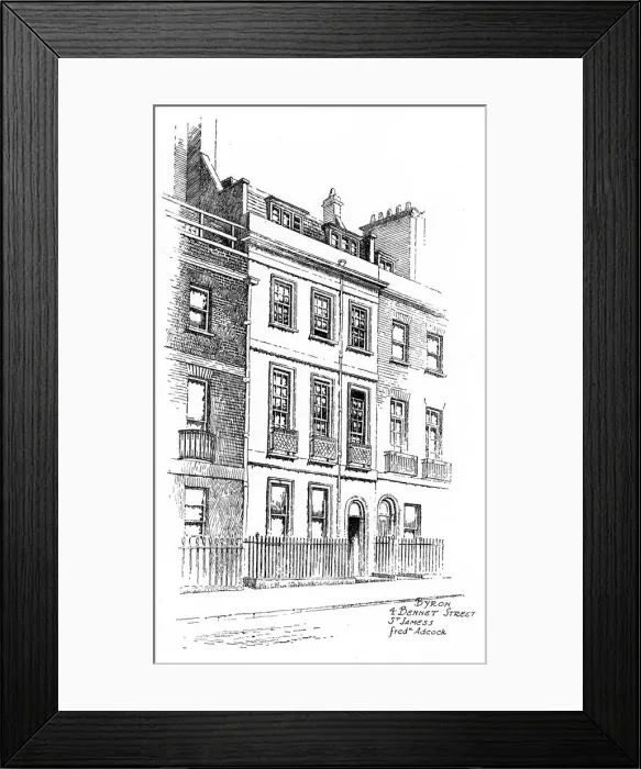 Framed Print : Lord Byrons house, 4 Bennet Street, St James, London, 1912. Artist: Frederick Adcock Framed Print : Lord Byrons house, 4 Bennet Street, St James, London, 1912. Artist: Frederick Adcock