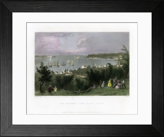 Framed Print : The Narrows as seen from Staten Island, New York, USA, 1837. Artist: E Finden Framed Print : The Narrows as seen from Staten Island, New York, USA, 1837. Artist: E Finden