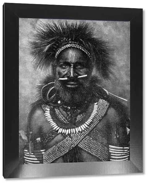 Captain of a company of cannibal fighting men, New Guinea, 1922