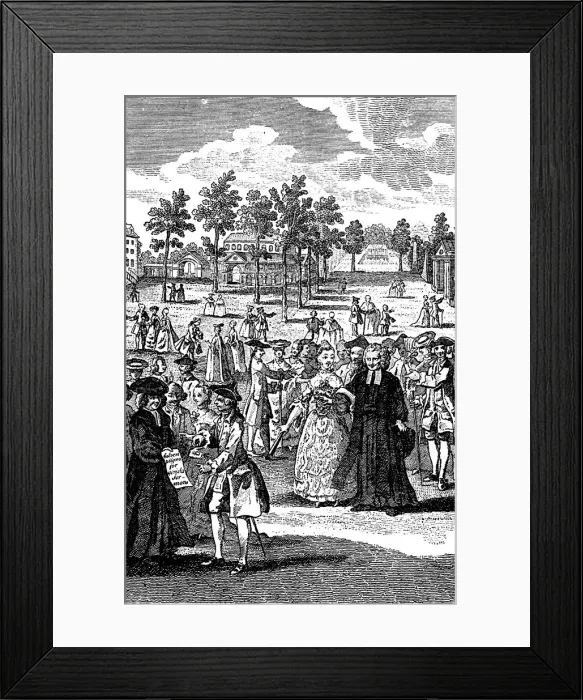 Framed Print : People in the gardens of a stately home, 18th centuy Framed Print : People in the gardens of a stately home, 18th centuy